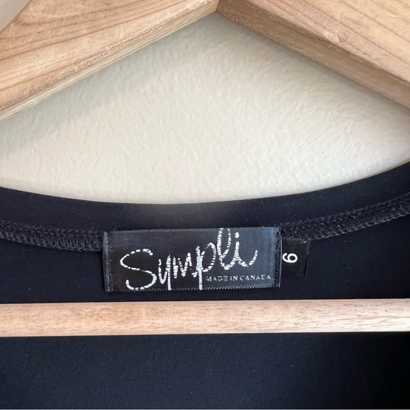 SYMPLI black asymmetrical blouse size 6 short sleeve w knot hemline stretchy - Picture 2 of 6